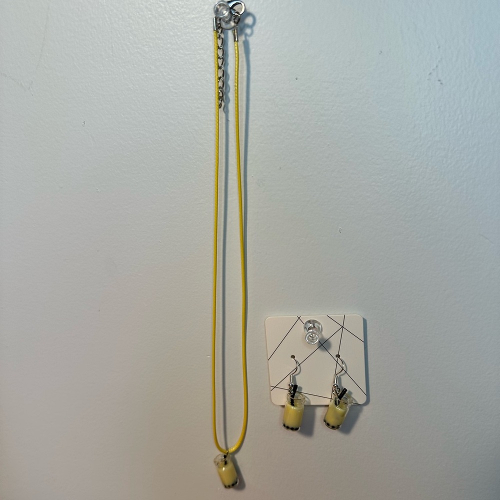 Mellow Yellow Boba Handcrafted Necklace and Earring Set